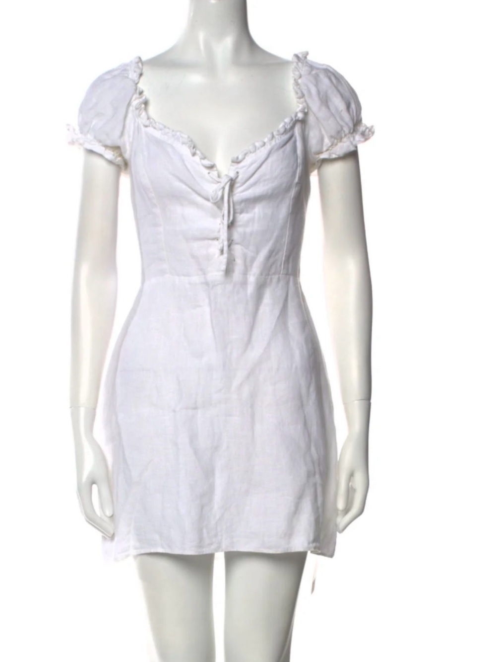 Reformation White Puff Sleeve Linen Mini Dress
